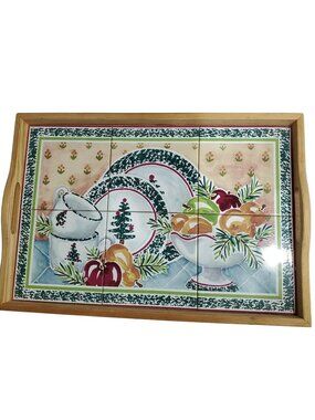 Furio Christmas Serving Tray tiles wooden handles 1999 Limited Edition Italy